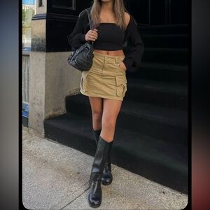 Y2K Tan Cargo Mini Skirt